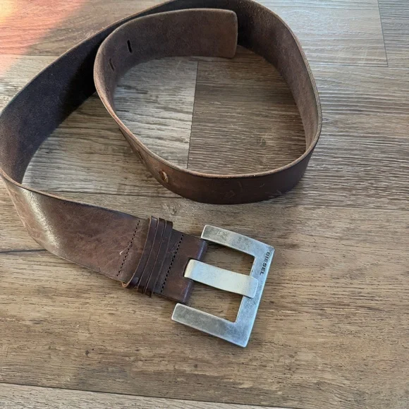 Diesel Brown leather silver buckle belt 34 - Picture 6 of 9